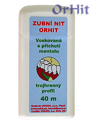 Zubní nit OrHit, voskovaná mentolová - trojhranný profil (40 m)